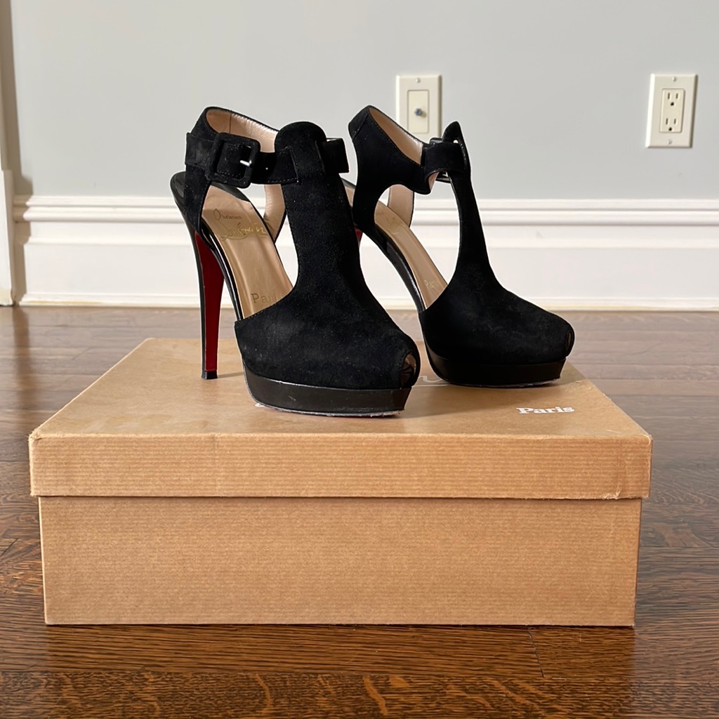 Christian Louboutin Orlan 140 Black Suede Platform Heels
